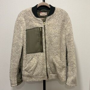 Cozy Free People Cream and Green Sherpa Jacket Small